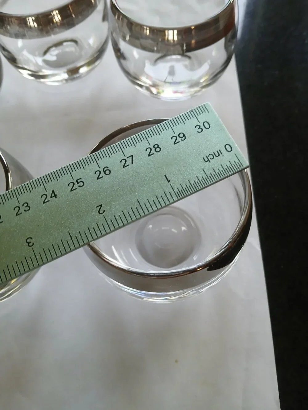 Vintage glass barware roly poly silver band MCM barware  flaws